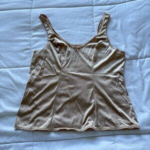 Vintage 90s Y2K Cami Camisole Womens Size Small Tan Beige Boudoir Sexy Nylon